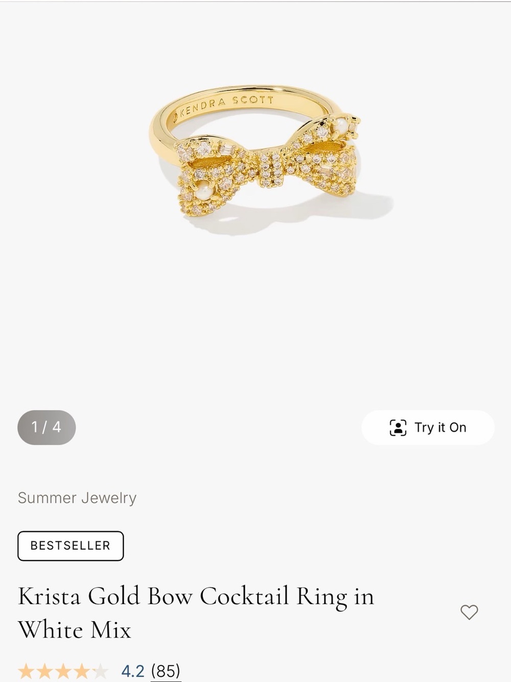 Kendra Scott Gold Bow Ring with Pearl Accents - Women's Jewelry - Picture 6 of 6